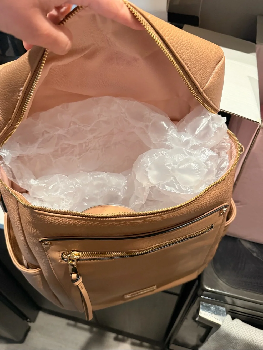 Poppy & Peonies Tan Faux-Leather Backpack aka Commuter Backpack